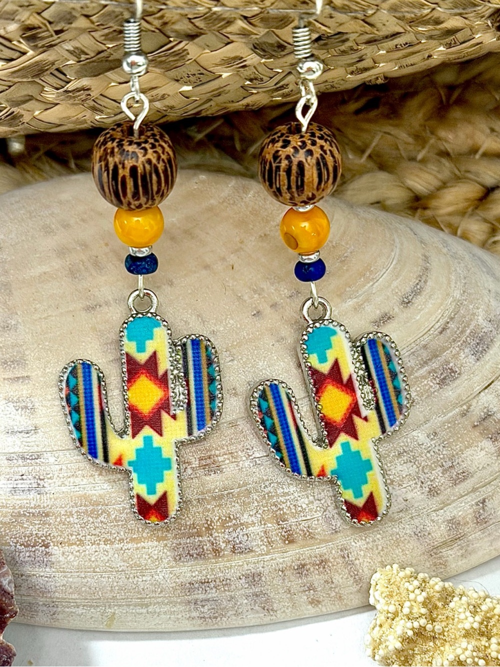 Colorful Southwestern Cactus Beaded Earrings